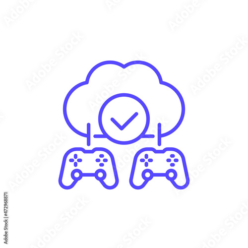 Cloud gaming line icon with game controllers