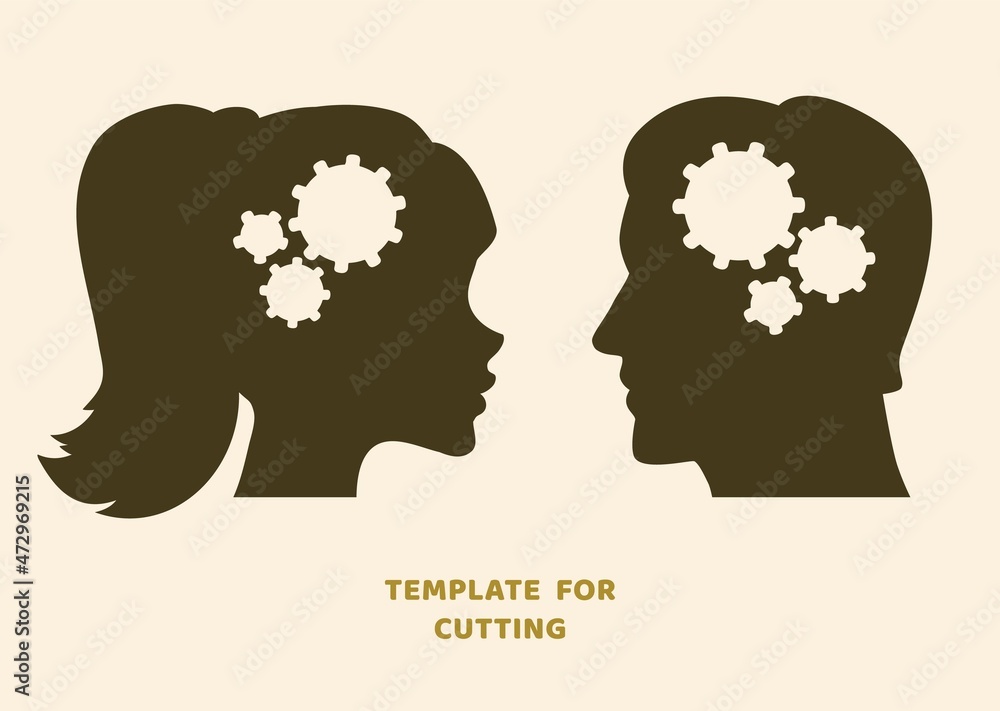 Template for laser cutting, wood carving, paper cut. Silhouettes for cutting. Woman and Man head  stencil.