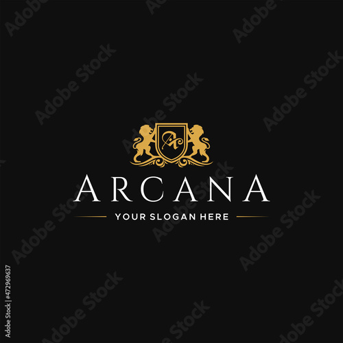 flat letter mark initial A ARCANA lion logo design photo