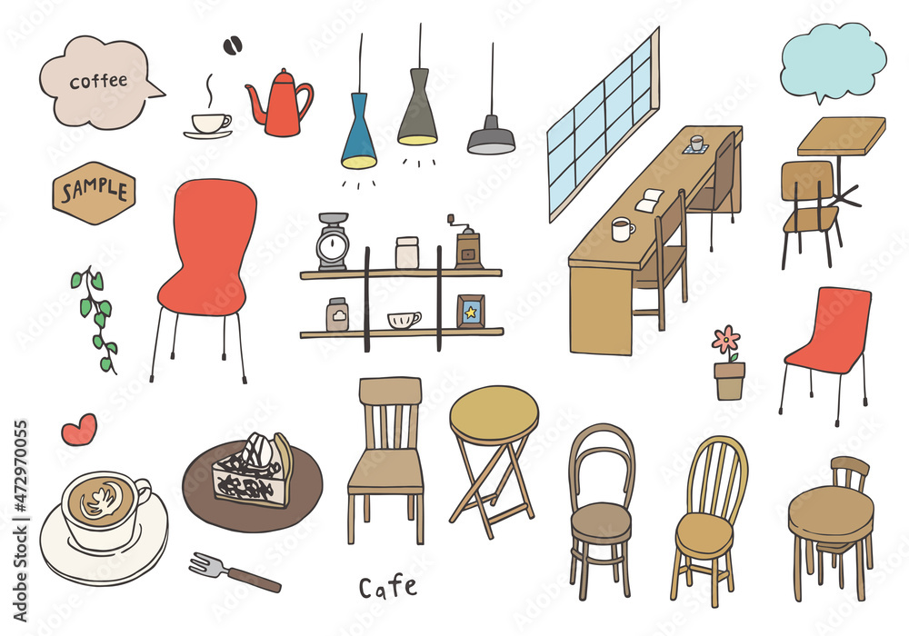 カフェや椅子のイラストセット カラー Stock Vector Adobe Stock