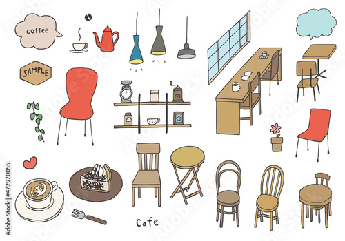 カフェや椅子のイラストセット（カラー）