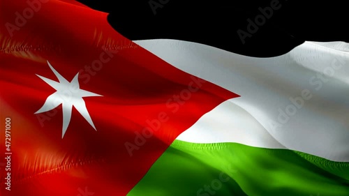 Jordan flag video. National 3d Jordanian Flag Slow Motion video. Jordan tourism Flag Blowing Close Up. Jordanian Flags Motion Loop HD resolution Background Closeup 1080p Full HD video flags waving in  photo