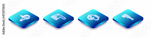Set Isometric line Angle grinder, Electric sander, circular saw and Rotary hammer drill machine icon. Vector