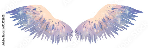 Beautiful magic light purple angel wings in watercolor style