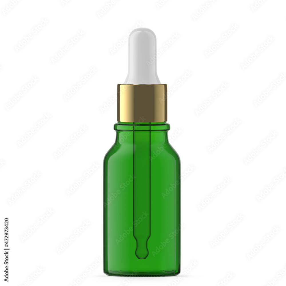15 ml Green Glass Dropper Bottle with Pipette. Isolated 15 ml Green Glass Dropper Bottle with Pipette. Isolated