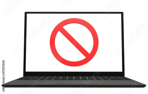 laptop notebook computer with red stop sign