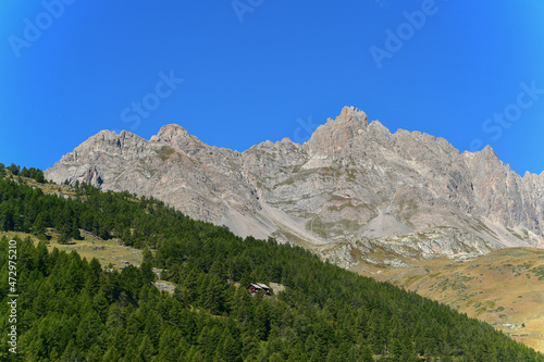 Forest and rocky peaks in the upper valley of Névache near Briancon.
