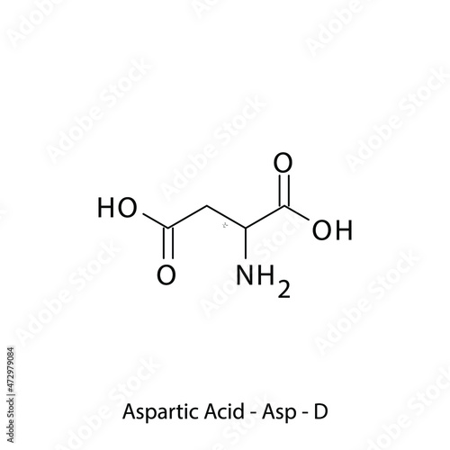 Aspartic acid - Asp - D - Non Essential Amino Acid simple skeletal formula and structure vector illustration, EPS 10.
