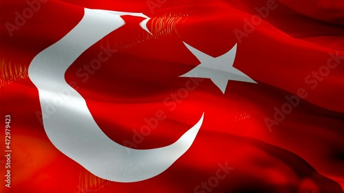 Turkish flag. 3d Turkey sign waving video. Flag of Turkey holiday seamless loop animation. Turkish flag silk HD resolution Background. Turkey flag Closeup 1080p HD video for Independence Day,Victory d photo