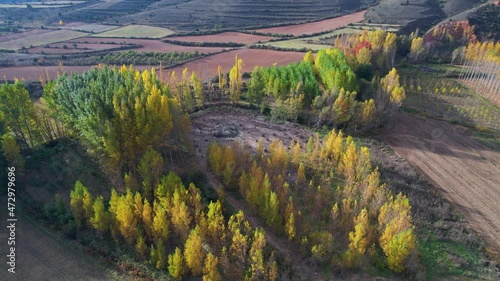 Aerial view of the autumn landscape in Gea de Albarracín. Comarca Sierra de Albarracín, province of Teruel, autonomous community of Aragon, Spain, Europe photo