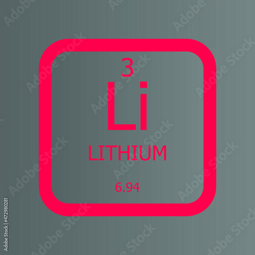 Lithium Li Chemical Element vector illustration diagram, with atomic number and mass. Simple flat dark gradient design for education, lab, science class.