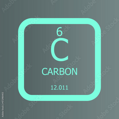 Carbon C Chemical Element vector illustration diagram, with atomic number and mass. Simple flat dark gradient design for education, lab, science class. © Basstock