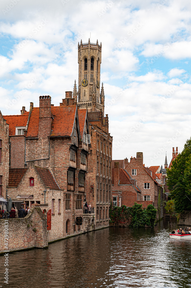 Medieval town with old buildings and stones in late autumn in Belgium, Bruges, Brugge