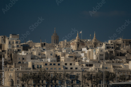 Bay with marina and boats during clear day on island of Malta