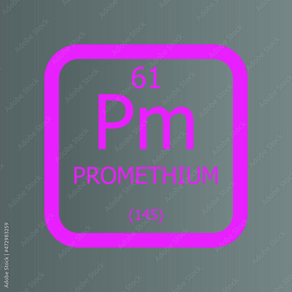 Promethium Pm Chemical Element vector illustration diagram, with atomic number and mass. Simple flat dark gradient design for education, lab, science class.