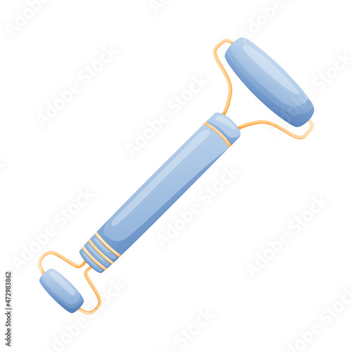 Cartoon isolated illustration of gua sha facial roller massager on white background.
