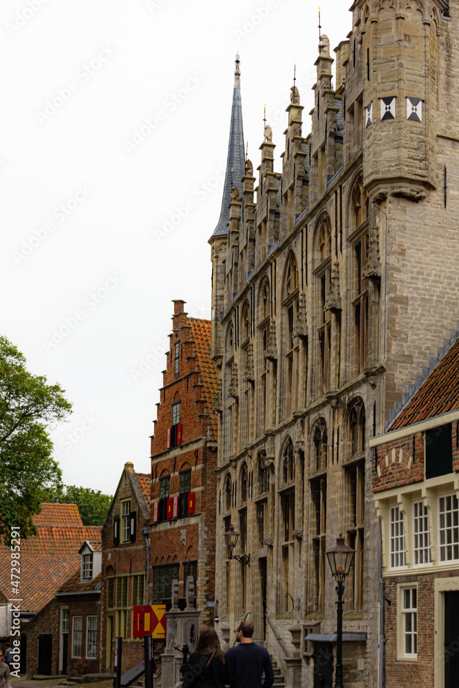 Old town with medieval buildings in Zeeland, Netherlands