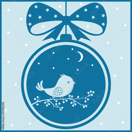 Christmas Bird on a branch with a berry, shadow box, paper papercut