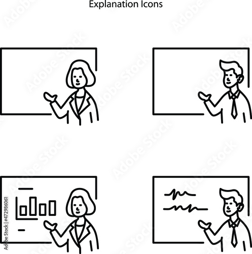 Explanation icons set, linear isolated illustration on white background, thin line vector, web design sign, outline concept symbol.