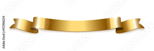 Gold ribbon banner, shiny blank decor element template for congratulation text, caption photo