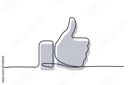 Thumb up black line icon for clients good review, hand gesture with gray color