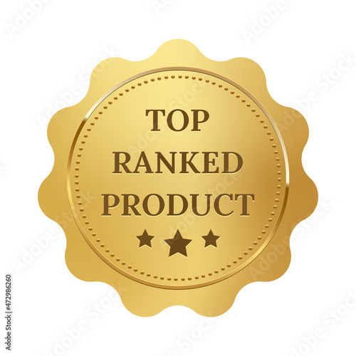 Gold seal for top ranked product, medal for best quality, award for first place winners
