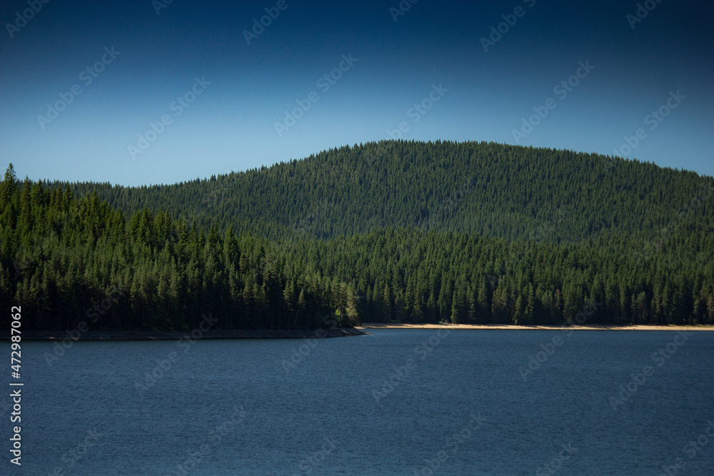 Lake with deep blue sky and water in clear summer day with greenery Lake with deep blue sky and water in clear summer day with greenery