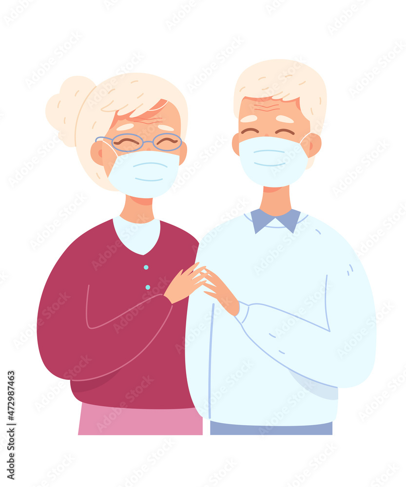 Old people wearing face mask, senior couple care and protect health from viruses Old people wearing face mask, senior couple care and protect health from viruses