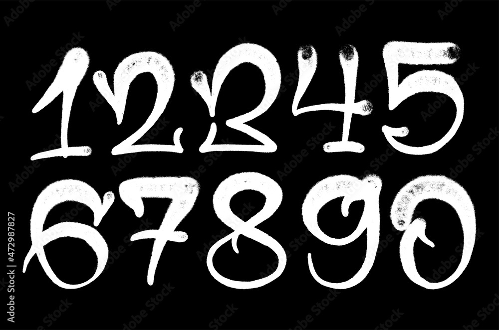 graffiti numbers. set of numbers in the style of graffiti spray paint