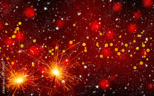 Burning sparklers on abstract snowy background. Happy new year. 3d illustration 