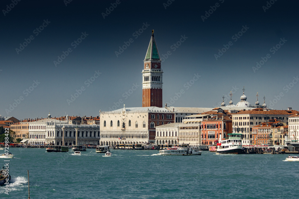 Beautiful view of old colorful buildings in Venice, Italy in summer