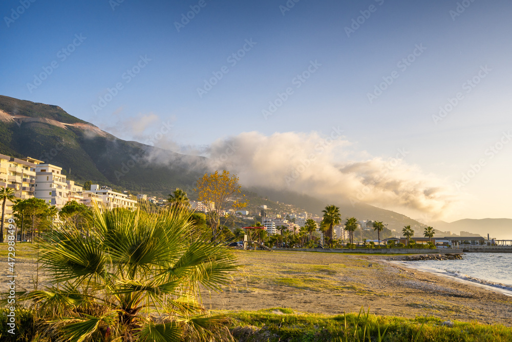 landscape with mountains and clouds in Albania.