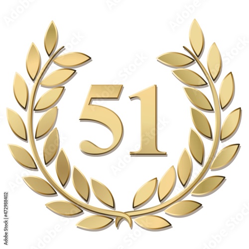 3D gold laurel wreath 51 vector isolated on a white background