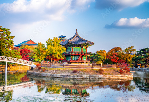 Gyeongbokgung Palace in autumn Seoul, south korea. photo