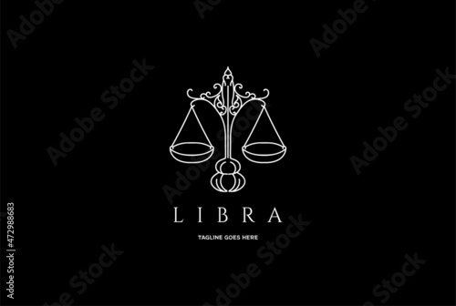 Elegant Scale Line Outline for Libra Zodiac Logo Design Vector