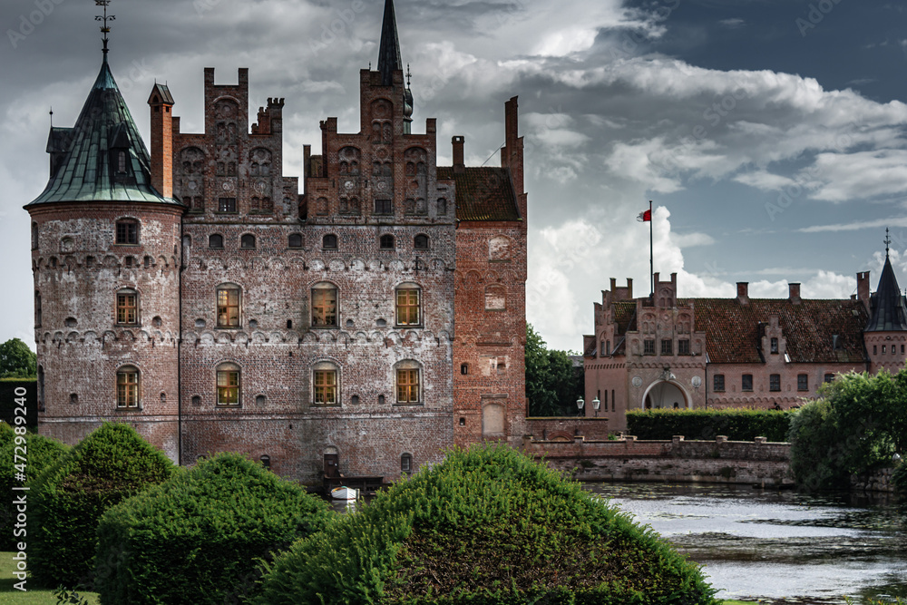 Castle estate during summer day in Egeskov Slot, Denmark