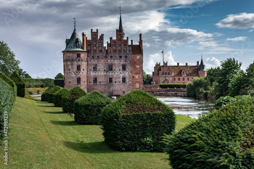 Castle estate during summer day in Egeskov Slot, Denmark