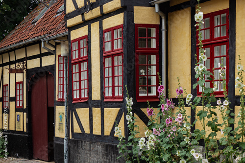 Beautiful view from the street in old quaint town in Faaborg, Denmark