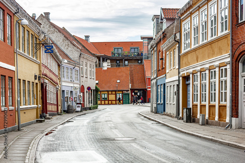 Beautiful view of old port town with charming buildings in Svendborg, Denmark