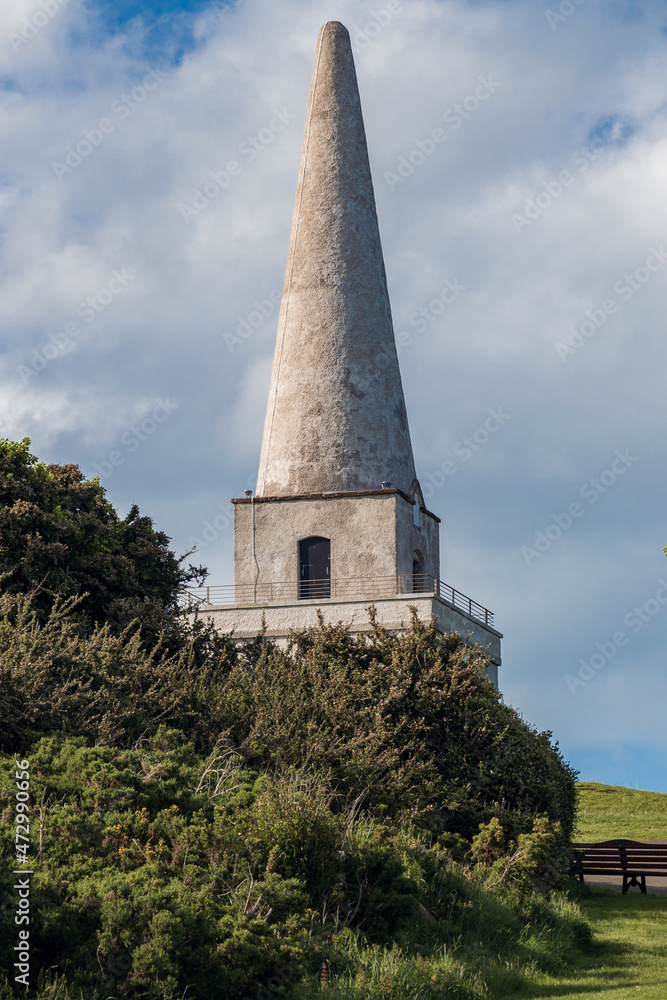The view of the Killiney Hill Obelisk in Dublin, Ireland.