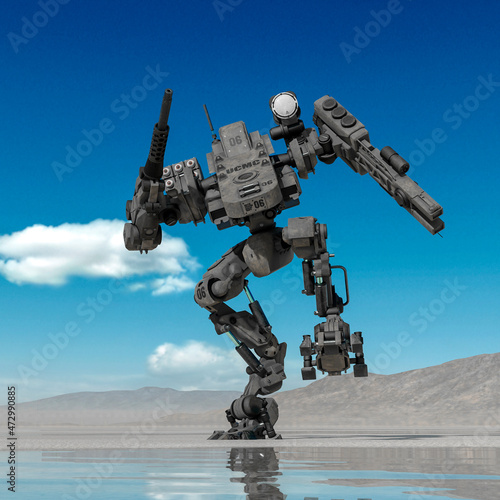 combat mech stepped in it on desert after rain