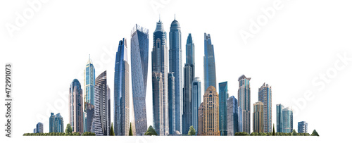 Modern City illustration isolated at white with space for text. Success in business, international corporations concept, Skyscrapers, banks and office buildings.