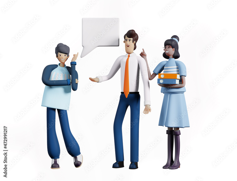 3D rendering illustration. Group of business people are talking. Business people and speech bubbles 3D rendering illustration. Group of business people are talking. Business people and speech bubbles
