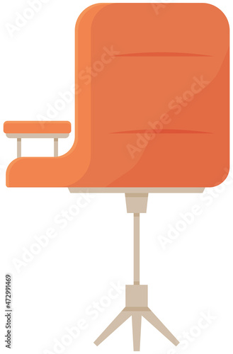 Office ergonomic chair flat design. Vector icon comfortable fashionable chair on wheels isolated on white background. Furniture item for office interior boss cabinet. Object for sit with armrests