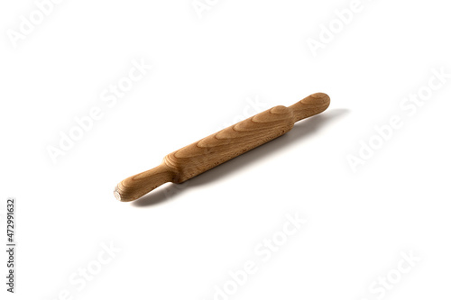 Wooden rolling pin, isolated on white background