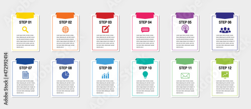 twelve timeline infographic template.Presentation business infographic template with 12 options