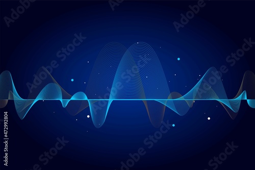 Abstract wave lines dynamic flowing colorful light isolated on blue background. Vector illustration design element in concept of music, party, technology, modern.