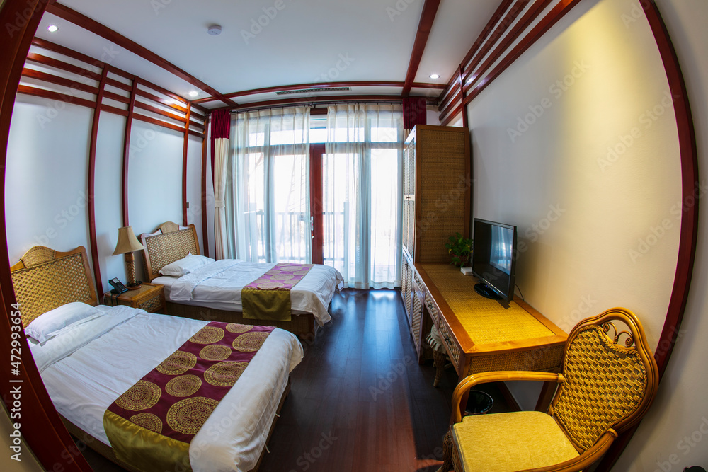 Obraz premium The interior of the hotel, the bed and furniture of the hotel