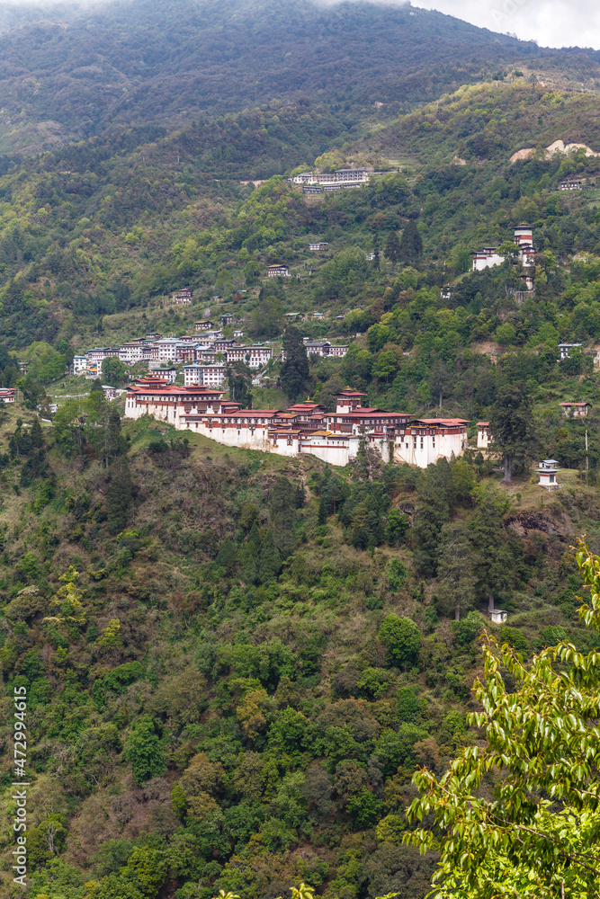 View at Trongsa Dzong monastery in the green mountains in Central Bhutan, Bhutan, Asia