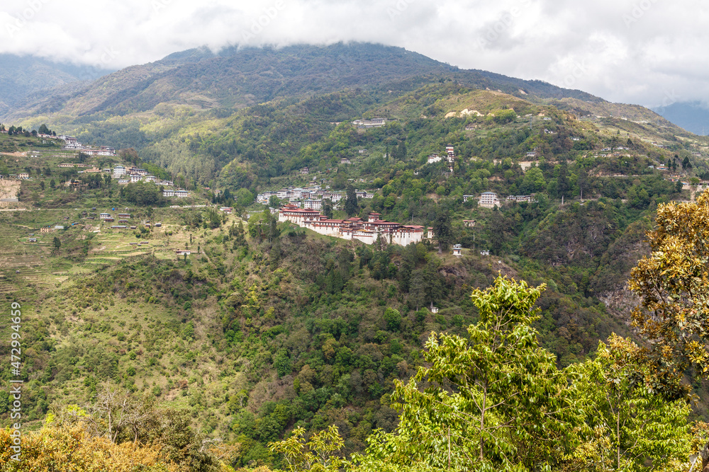 View at Trongsa Dzong monastery in the green mountains in Central Bhutan, Bhutan, Asia